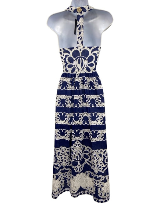 Borgo De Nor Size 8 Navy Blue & White Cotton Blend Lace Detail Sleeveless Dress Navy Blue & White / 8