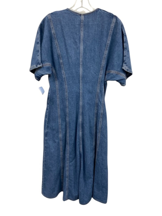 Ganni Size 34 Medium Wash Cotton Blend Denim Button Front Paneled Dress Medium Wash / 34