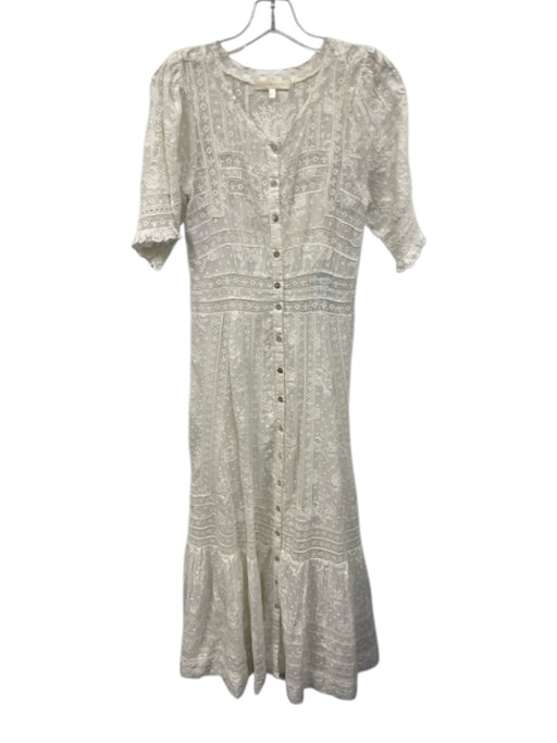 Loveshackfancy Size 2 Cream White Cotton Embroidered Lace Button Front Dress Cream White / 2