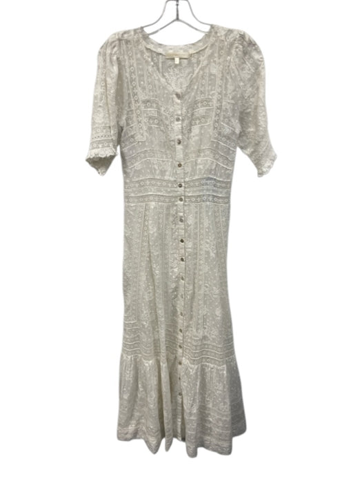 Loveshackfancy Size 2 Cream White Cotton Embroidered Lace Button Front Dress Cream White / 2