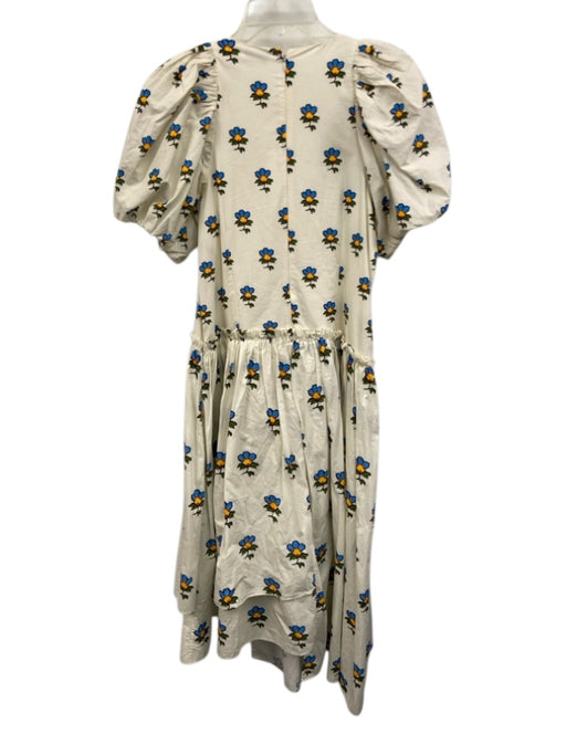 Rhode Size XS Cream White, Blue & Multi Cotton 1/2 Puff Sleeve Floral Dress Cream White, Blue & Multi / XS
