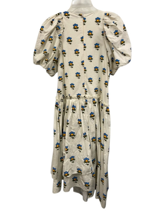 Rhode Size XS Cream White, Blue & Multi Cotton 1/2 Puff Sleeve Floral Dress Cream White, Blue & Multi / XS