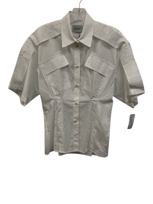 Rachel Comey Size XS White Cotton 1/2 Sleeve Button Up Pleated Waist Top White / XS
