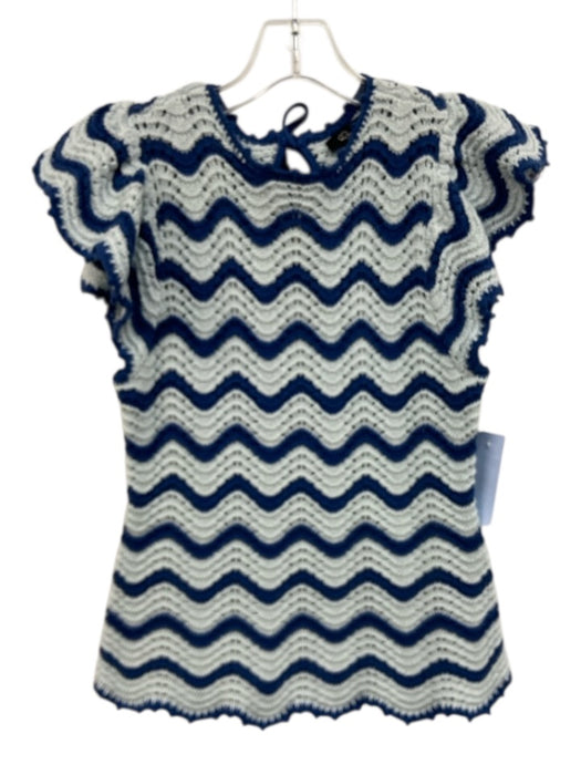 Rails Size XS Mixed Blues Cotton Blend Ruffle Cap Sleeve Wavy Stripes Knit Top Mixed Blues / XS