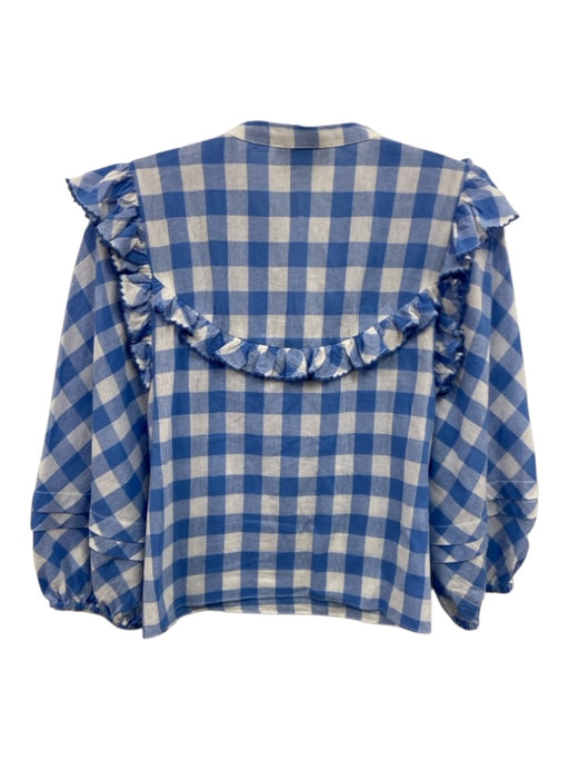 Cleobella Size XS Blue & White Cotton Gingham 3/4 Balloon Sleeve Top Blue & White / XS