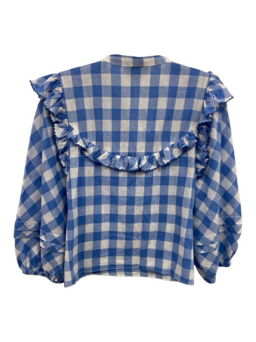 Cleobella Size XS Blue & White Cotton Gingham 3/4 Balloon Sleeve Top Blue & White / XS