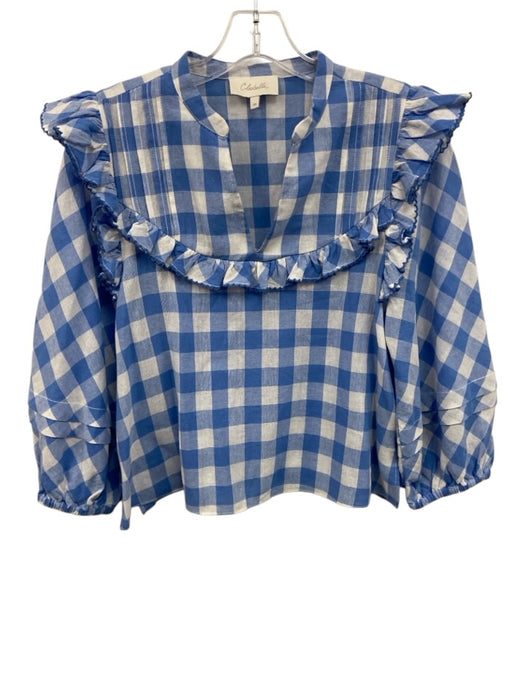 Cleobella Size XS Blue & White Cotton Gingham 3/4 Balloon Sleeve Top Blue & White / XS