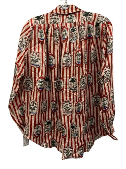 Hunter Bell Size XS Red, Cream & Multi Silk Blend Striped Long Sleeve Satin Top Red, Cream & Multi / XS