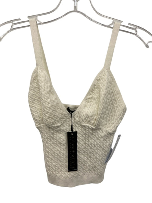 Alice + Olivia Size XS Cream White Cotton Blend Sleeveless Cable Knit Tank Top Cream White / XS