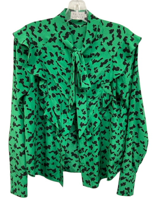 Tanya Taylor Size Est S Green & Black Silk Abstract Dots Long Sleeve Top Green & Black / Est S