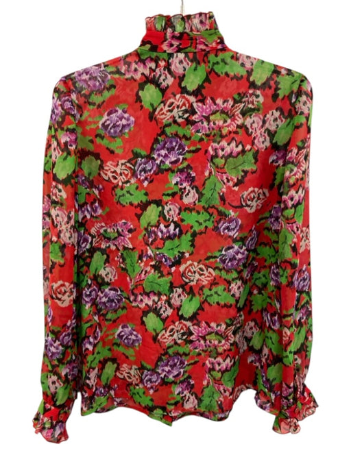 Saloni Size 2 Red, Green & Purple No Fabric Tag Abstract Floral Semi Sheer Top Red, Green & Purple / 2