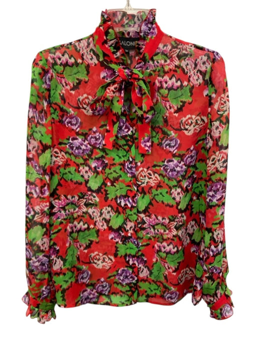 Saloni Size 2 Red, Green & Purple No Fabric Tag Abstract Floral Semi Sheer Top Red, Green & Purple / 2