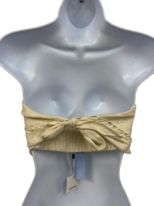 Simkhai Size S Cream Beige Linen Blend Strapless Scarf Style Tie Back Crop Top Cream Beige / S