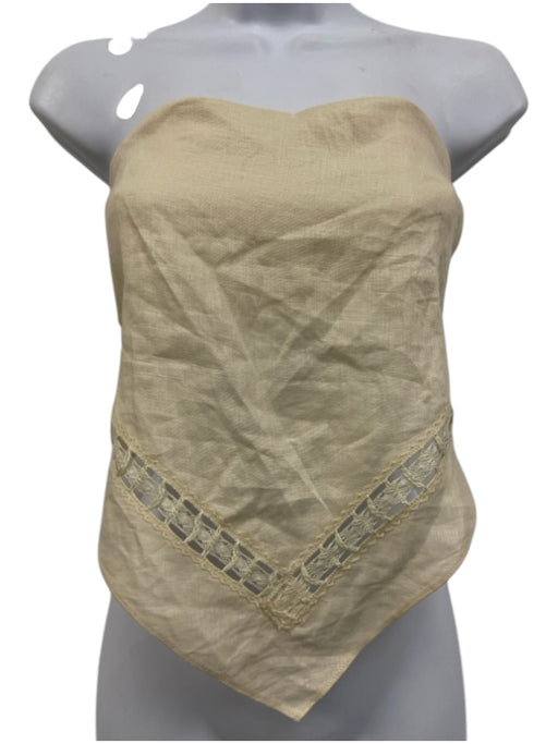 Simkhai Size S Cream Beige Linen Blend Strapless Scarf Style Tie Back Crop Top Cream Beige / S