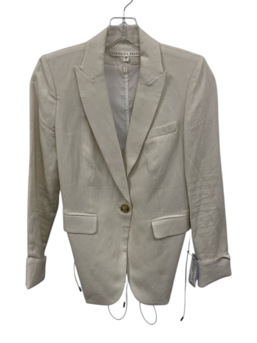 Veronica Beard Size 0 Cream White Linen Blend Fabric Block One Button Jacket Cream White / 0