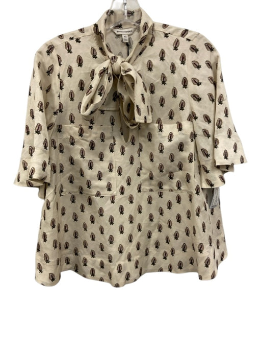 Banana Republic Size XS Cream White & Brown Linen Blend 1/2 Sleeve Pant Set Cream White & Brown / XS