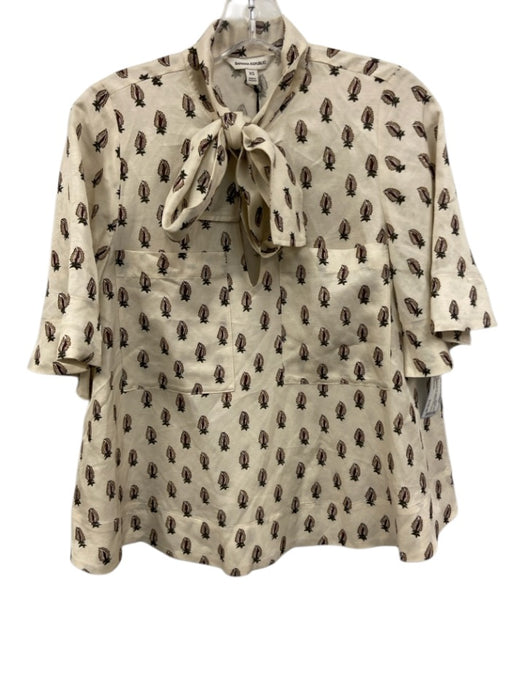 Banana Republic Size XS Cream White & Brown Linen Blend 1/2 Sleeve Pant Set Cream White & Brown / XS