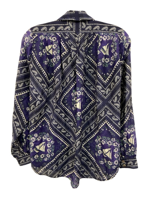 Hunter Bell Size XS Navy Blue & White Silk & Cotton Bandana Print Button Up Top Navy Blue & White / XS