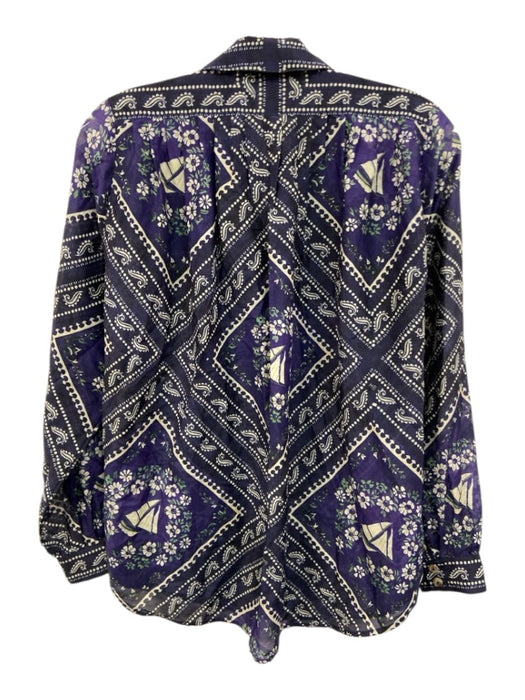 Hunter Bell Size XS Navy Blue & White Silk & Cotton Bandana Print Button Up Top Navy Blue & White / XS