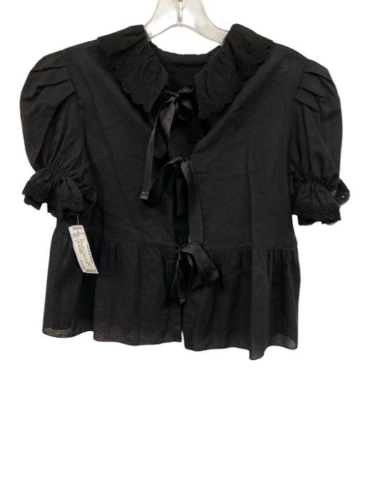Aurore Van Milhem Size 1 Black Cotton Tie Back Collar Detail Gathered Detail Top Black / 1