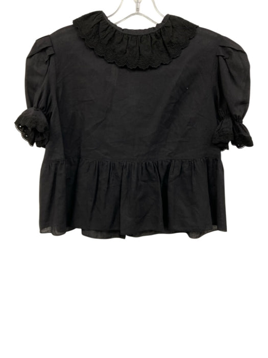 Aurore Van Milhem Size 1 Black Cotton Tie Back Collar Detail Gathered Detail Top Black / 1