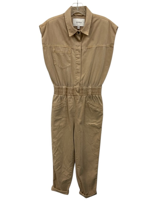 Pistola Size XS Khaki Beige Cotton Sleeveless Shoulder Pads Slim Jumpsuit Khaki Beige / XS