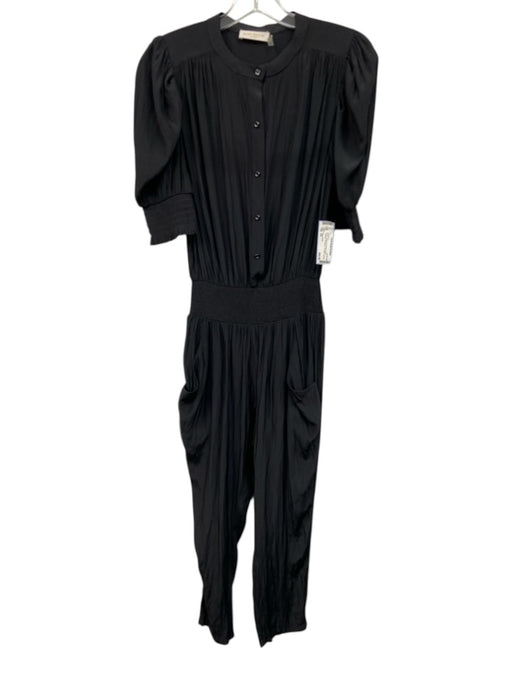 Ramy Brook Size XS Black Polyester 1/2 Sleeve 1/2 Button Shirred Waist Jumpsuit Black / XS