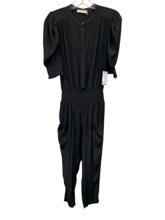 Ramy Brook Size XS Black Polyester 1/2 Sleeve 1/2 Button Shirred Waist Jumpsuit Black / XS