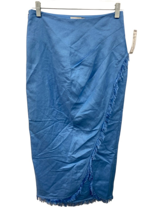 Simkhai Size XS Blue Linen Blend Fringe Detail Pleated Detail Side Zip Skirt Blue / XS