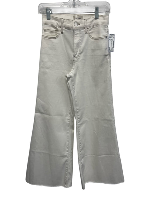 Frame Size 25 White Cotton Denim High Rise Contrast Stitch Flare Jeans White / 25