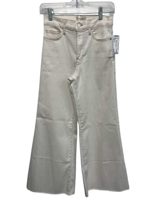 Frame Size 25 White Cotton Denim High Rise Contrast Stitch Flare Jeans White / 25