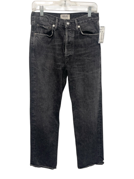 Agolde Size 25 Faded Black Cotton Denim High Rise Distressed Straight Leg Jeans Faded Black / 25