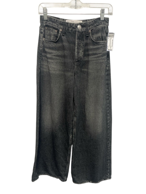 Rag & Bone Size 25 Faded Black Cotton Blend High Rise Whiskering Wide Leg Pants Faded Black / 25