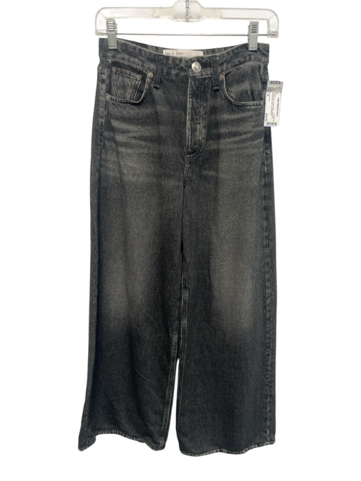 Rag & Bone Size 25 Faded Black Cotton Blend High Rise Whiskering Wide Leg Pants Faded Black / 25