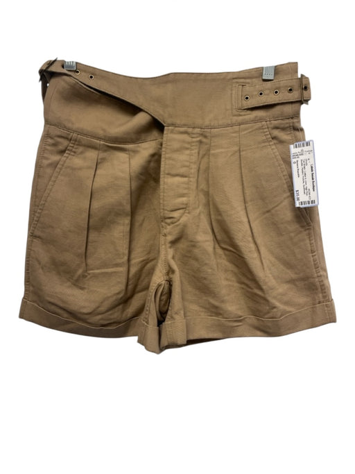 Banana Republic Size 0 Tan Brown Cotton & Linen High Rise Buckle Pleated Shorts Tan Brown / 0