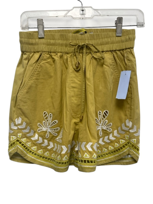 Chufy Size Small Yellow & White Cotton Elastic Drawstring Waist Pockets Shorts Yellow & White / Small