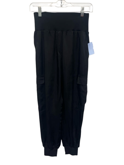 Cinq a Sept Size XS Black Elastic Waist Cargo Pockets Satin Jogger Pants Black / XS