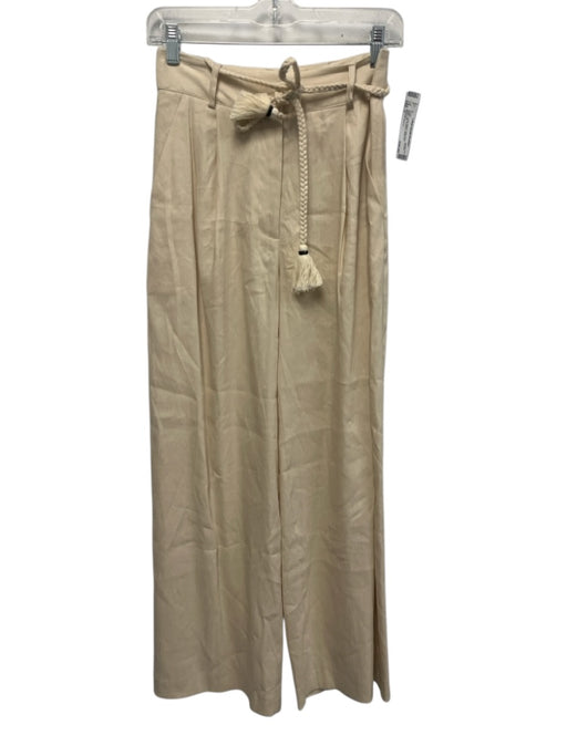 Antonio Melani Size 2 Beige Linen Blend High Rise Pleated Wide Leg Braided Pants Beige / 2