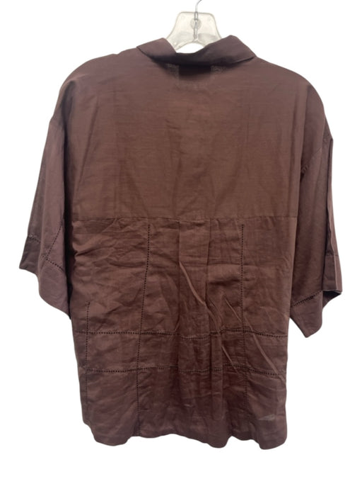 Mirth Size XS Purple Brown Cotton Short Sleeve Open Lace Button Front Collar Top Purple Brown / XS