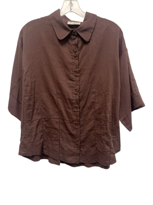 Mirth Size XS Purple Brown Cotton Short Sleeve Open Lace Button Front Collar Top Purple Brown / XS
