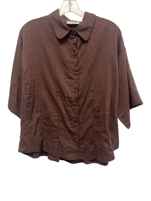 Mirth Size XS Purple Brown Cotton Short Sleeve Open Lace Button Front Collar Top Purple Brown / XS