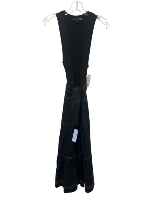 Veronica Beard Size XS Black & Brown Cotton Blend Sleeveless Ribbed Tiered Dress Black & Brown / XS