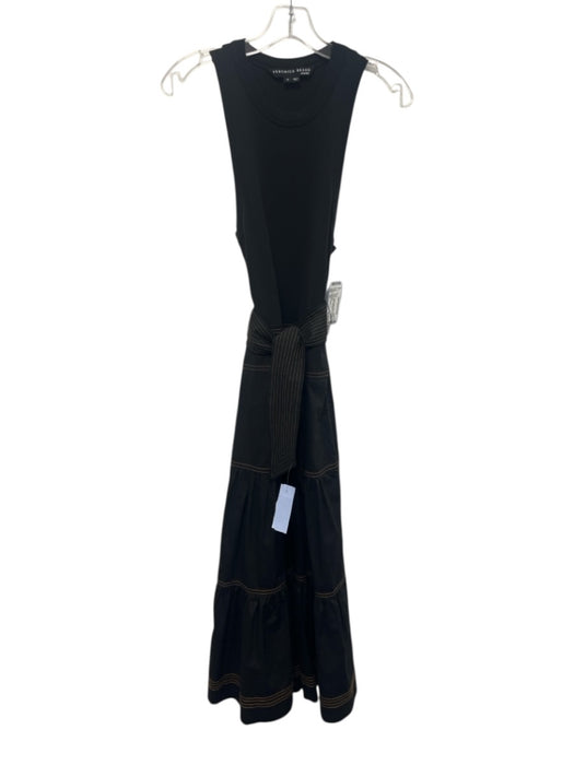 Veronica Beard Size XS Black & Brown Cotton Blend Sleeveless Ribbed Tiered Dress Black & Brown / XS