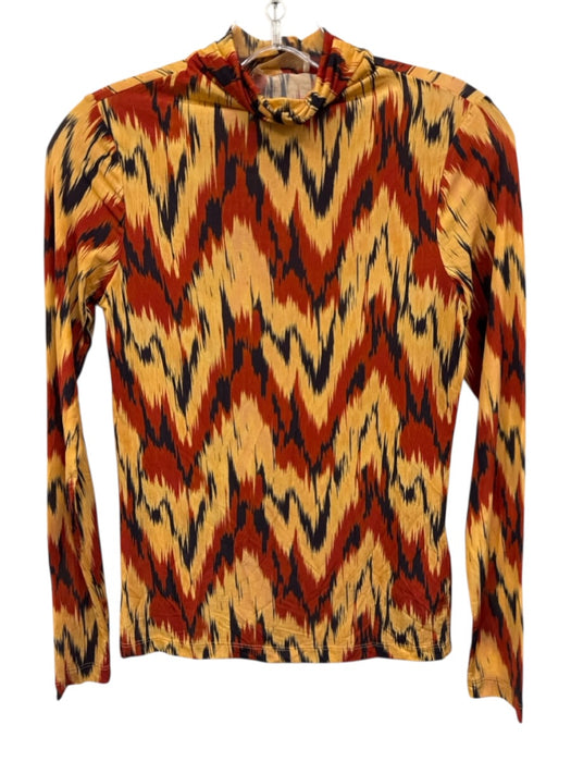 Ulla Johnson Size P Yellow, Orange, Black Rayon Blend Long Sleeve Mock Neck Top Yellow, Orange, Black / P