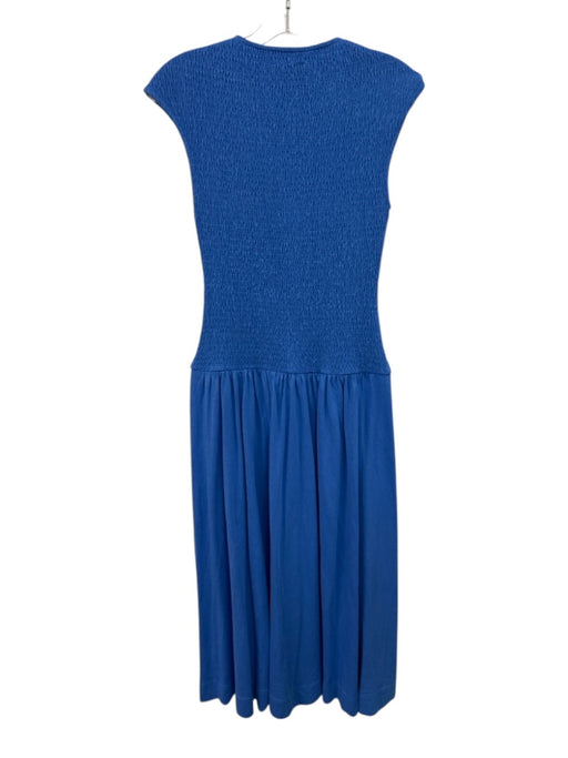 ME+EM Size 2 Blue Cotton Sleeveless Shirred Zip Front Midi Dress Blue / 2