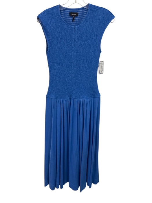 ME+EM Size 2 Blue Cotton Sleeveless Shirred Zip Front Midi Dress Blue / 2