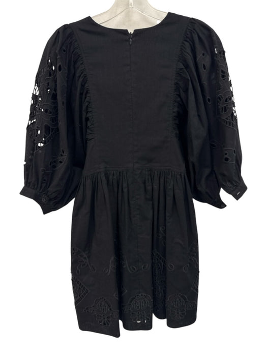 Hunter Bell Size XS Black Cotton Short Puff Sleeve Floral Eyelet Gathered Dress Black / XS