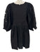 Hunter Bell Size XS Black Cotton Short Puff Sleeve Floral Eyelet Gathered Dress Black / XS