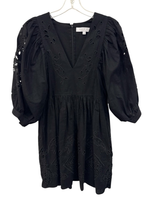 Hunter Bell Size XS Black Cotton Short Puff Sleeve Floral Eyelet Gathered Dress Black / XS