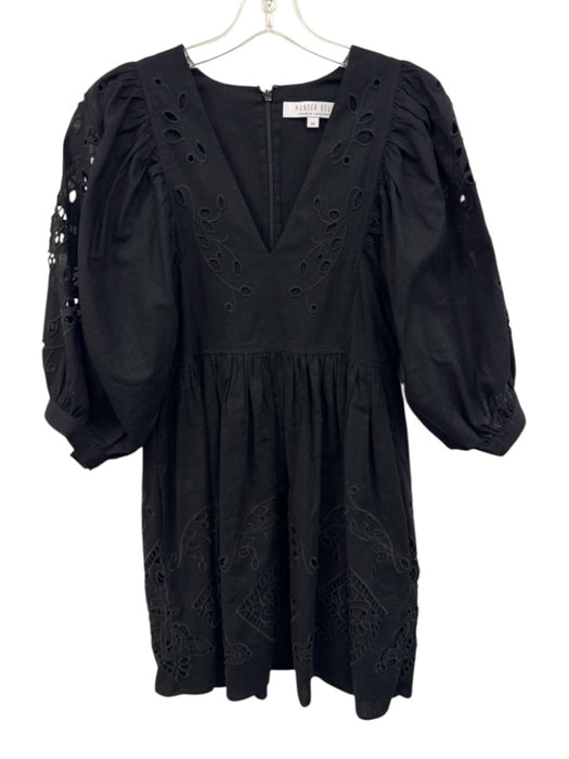 Hunter Bell Size XS Black Cotton Short Puff Sleeve Floral Eyelet Gathered Dress Black / XS